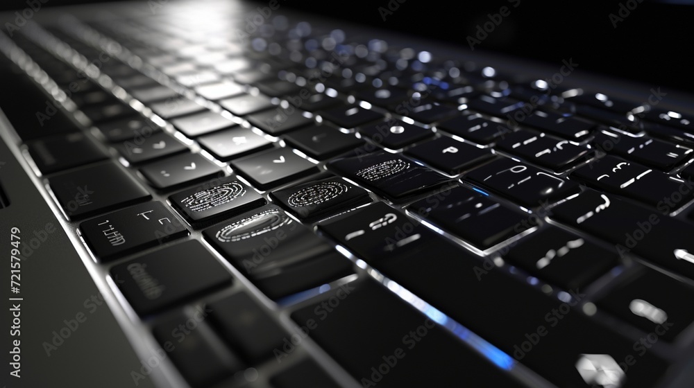 A laptop keyboard with integrated fingerprint recognition, highlighting the ergonomic and secure nature of biometric authentication in computing.