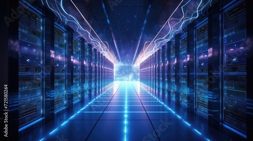 Cloud Storage in Modern Data Center with High-Tech Rack Servers and Supercomputers 