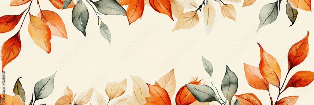 Text frame leaves border, watercolor seamless pattern, Elegant vintage leaves repeated.