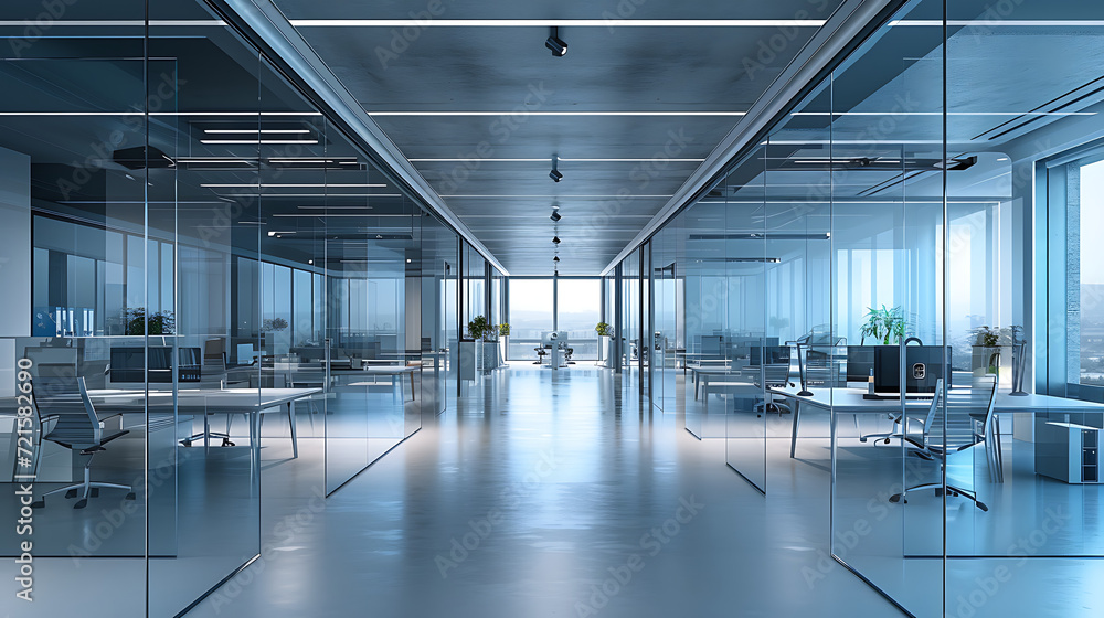 A sleek and modern office interior with clean lines A sleek and modern office interior with clean lines