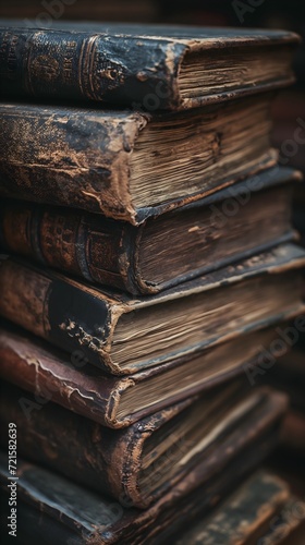 Antique Leather-Bound Books Stacked