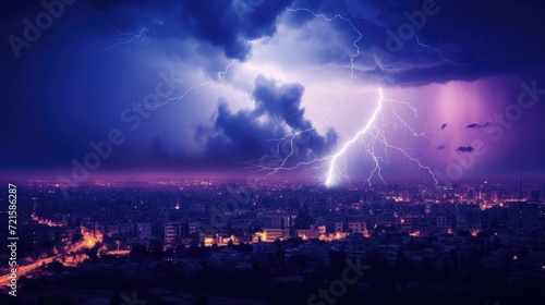 Purple Thunderstorm: Beautiful Lightning Bolt Over Beirut City