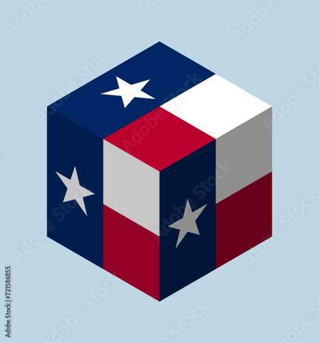 Isometric cube with flag of Texas USA. photo