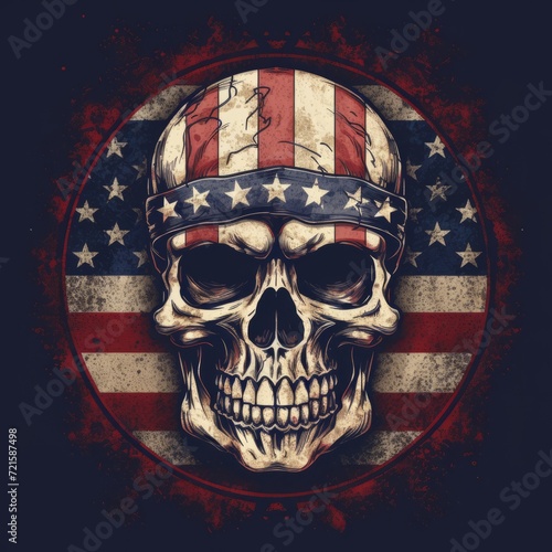 skul and flag of america in vector illustration