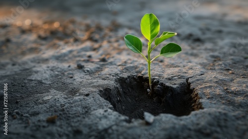 Nature's Resilience: A New Plant Sprouting from a Ground Hole, Symbolizing Growth and Renewal.
