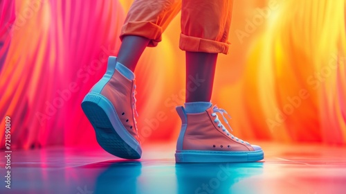 Abstract image featuring legs in sneakers. Retro background. Dynamic and modern representation of footwear fashion.