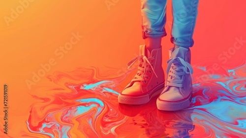 Abstract image featuring legs in sneakers. Splash painting.