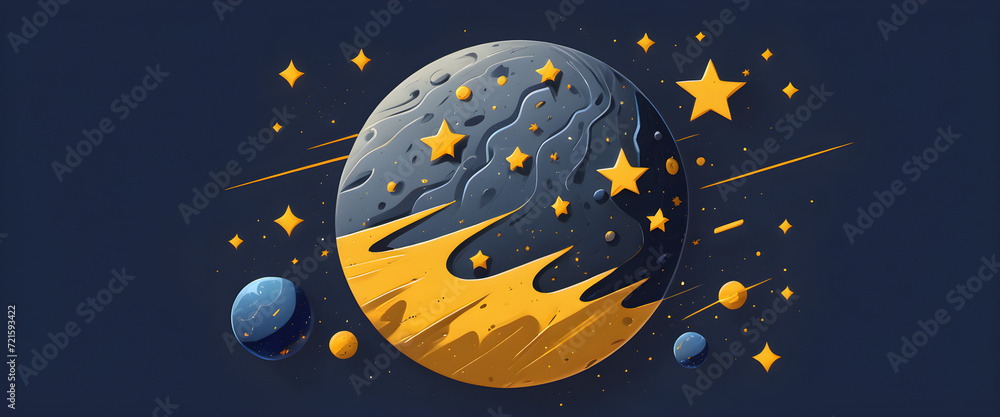 Illustration of Various Planets Orbiting in a Stylized Solar System, starry space backdrop Illustration of Various Planets Orbiting in a Stylized Solar System, starry space backdrop