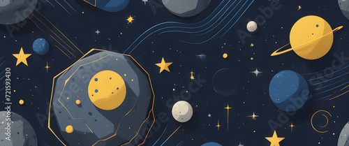 Illustration of Various Planets Orbiting in a Stylized Solar System, starry space backdrop