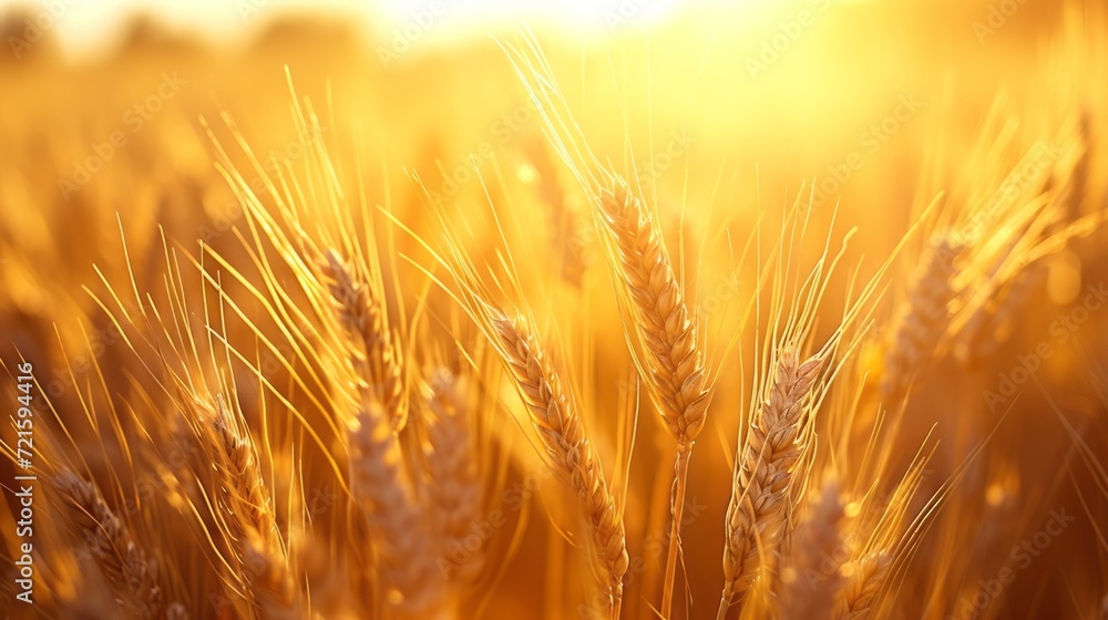 Close-up of golden wheat ears. Harvest concept. Endless wheat field on late summertime, backlight by the warm setting sun. Creative background, shallow depth of the field. Close-up of golden wheat ears. Harvest concept. Endless wheat field on late summertime, backlight by the warm setting sun. Creative background, shallow depth of the field.