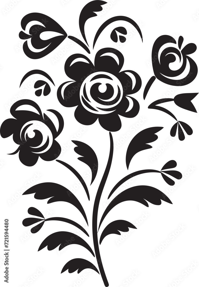 Sable Garden Whispers Vectorized Black BloomsWhispering Twilight Petal Sketches Noir Vectors