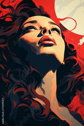 Vector style Illustration of a woman looking up with anxiety mimic face