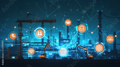 Industry 4.0 technology concept - Smart factory for fourth industrial revolution with icon graphic showing automation system by using robots and automated machinery controlled via internet network