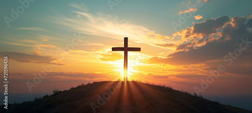 Serene Hill with Backlit Wooden Cross