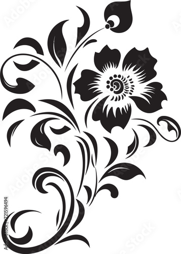 Vectorized Twilight Blooms Floral Vectors in BlackElegant Darkened Petals Black Vector Illustration