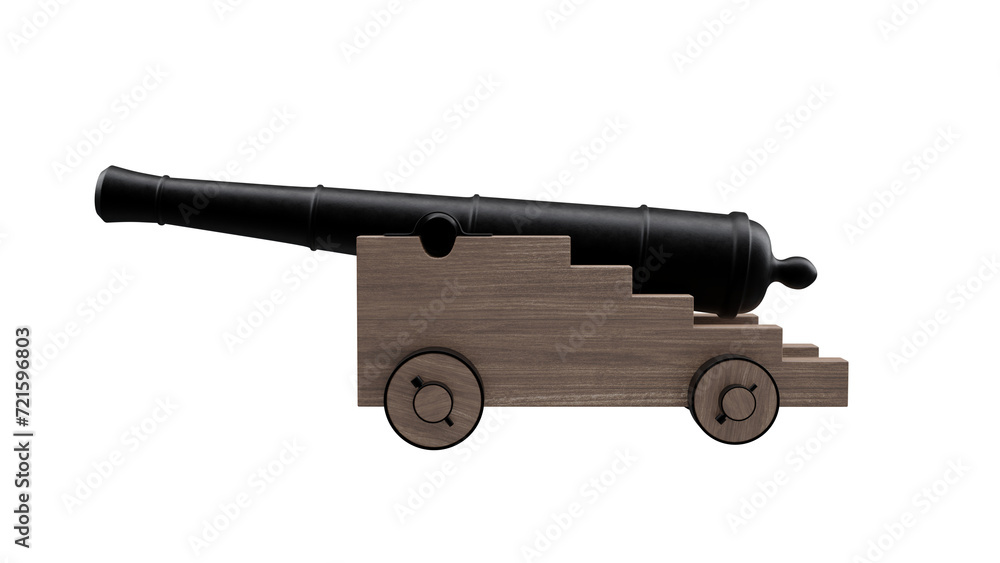 Ancient cannon on wheels isolated on transparent and white background. Weapon concept. 3D render Ancient cannon on wheels isolated on transparent and white background. Weapon concept. 3D render