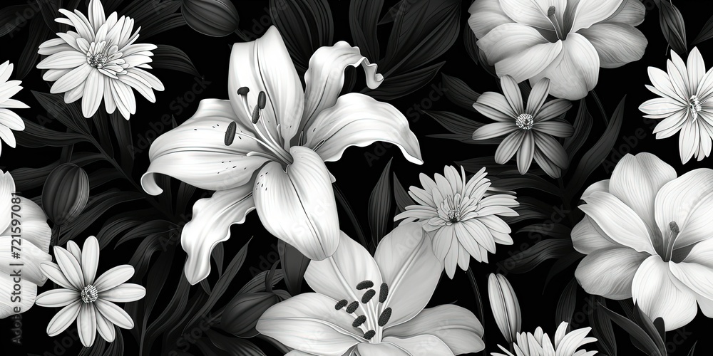 Lilies in black and white colors abstraction background