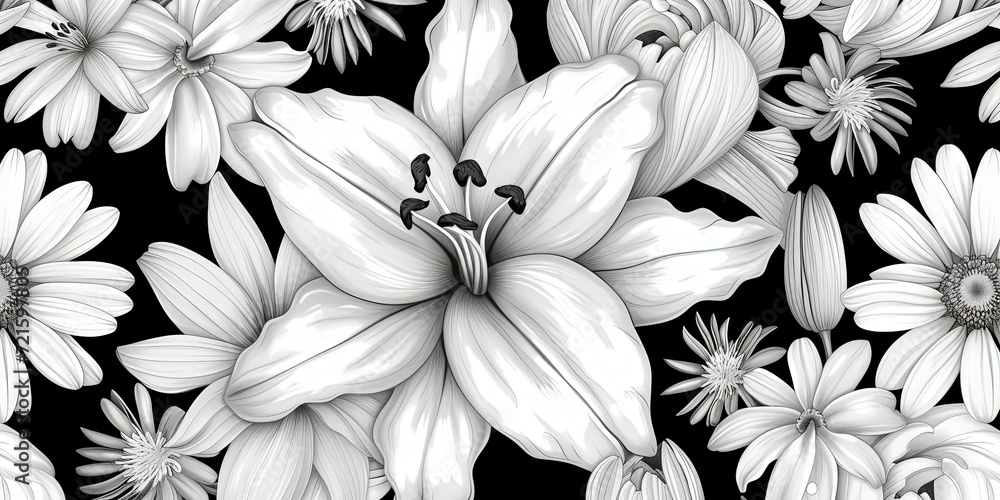 Lilies in black and white colors abstraction background