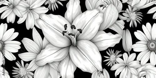 Lilies in black and white colors abstraction background
