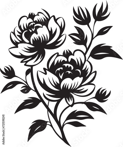 Fototapeta Naklejka Na Ścianę i Meble -  Noir Petal Impressions Floral Vector EleganceWhimsical Inked Bouquets Midnight Flora