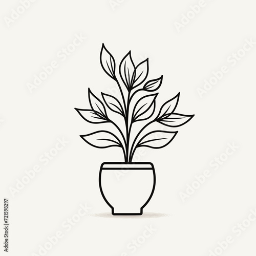 Minimalist Outline Drawing of a Plant in Vase - Iconic Botanical Style