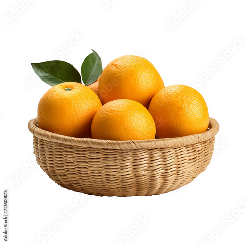 Cutout of a Fully Riped Oranges in a Wicker Basket Isolated Against a Transparent Background (PNG) - AI Generative