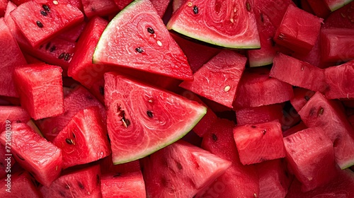 Top view of macro close up of juicy and fresh watermelon wedges on a white background photo