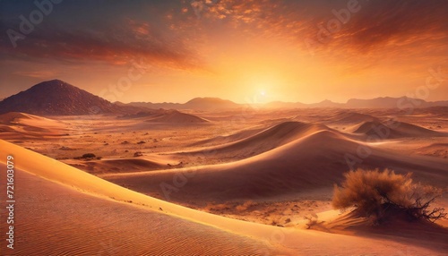 A bright sunset in a forest with sand dunes.
