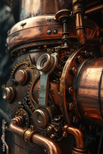 Close up view of an old fashioned steam engine. Perfect for historical or transportation themed projects