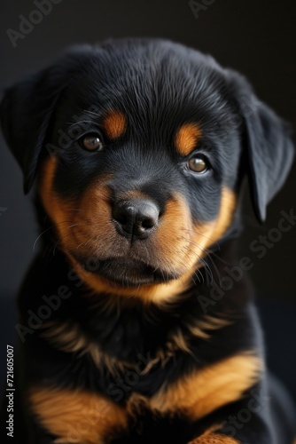 A close-up photograph of a dog with a black background. Suitable for various uses