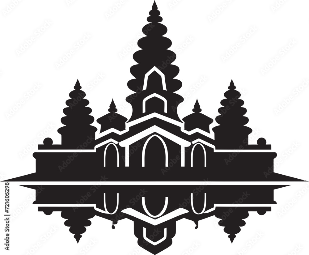 Vintage Indian Temple Silhouette ArtVector Illustration of Historical Temple