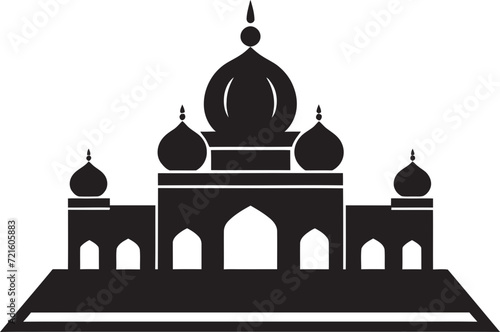 Black Outline of Ornamental TempleSacred Indian Temple Vector Sketch photo