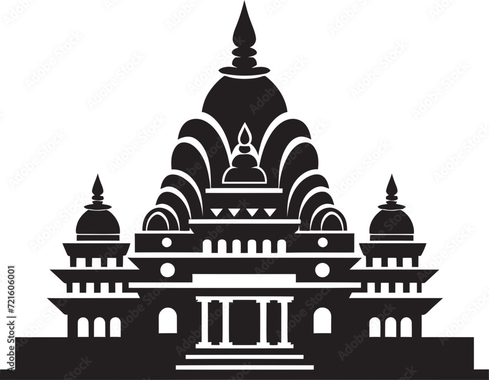 Intricate Black Indian Temple ArtworkSimplified Temple Architecture Vector