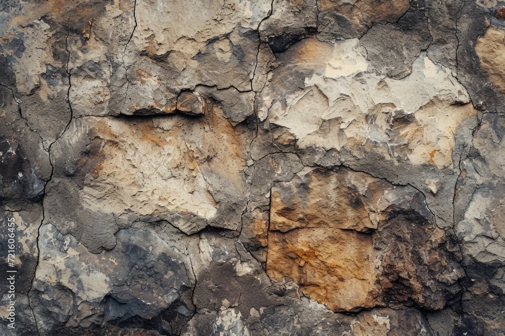 Fototapeta premium A detailed close up of a rock wall with visible cracks. Can be used to depict concepts of erosion, decay, or nature's strength.