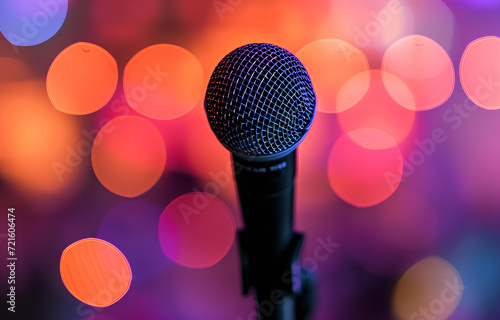 Microphone on stage against pastel bokeh background