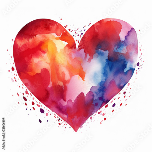 Watercolor heart, white background, Valentine's Day, colorful heart, illustration of love, love in watercolor photo