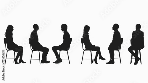 Silhouette of a group of people sitting on chairs. Versatile image suitable for a variety of concepts and themes