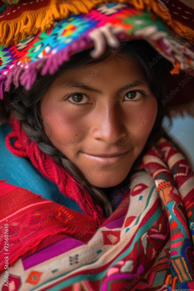 A young girl wearing a colorful hat and scarf. Suitable for winter-themed designs and fashion-related projects A young girl wearing a colorful hat and scarf. Suitable for winter-themed designs and fashion-related projects