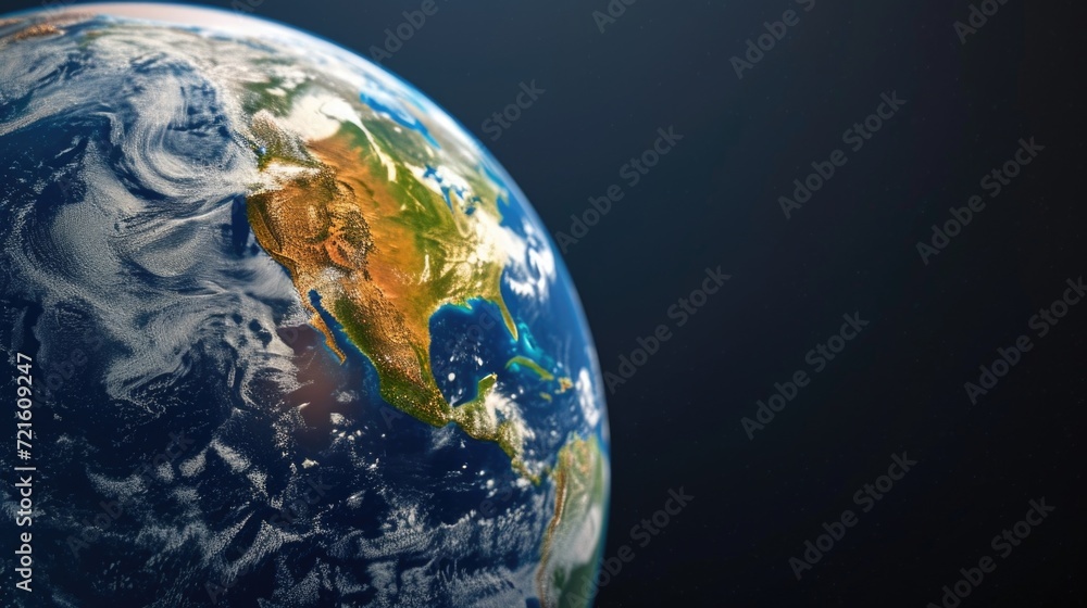 Obraz premium A view of the earth from space with a blue background. Can be used to illustrate concepts related to space exploration, planet Earth, global perspective, or environmental themes