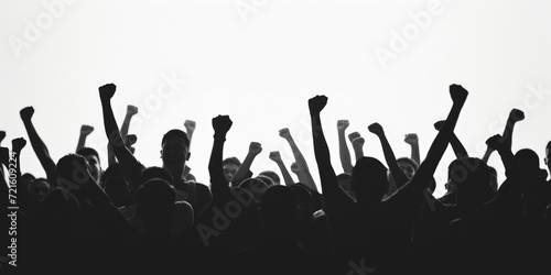 A crowd of people raising their hands in the air. Suitable for various events and celebrations