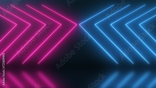 Abstract Neon Lines Background. Blue And Purple Neon Glowing Lines And Darkl Background. 4K Seamless Loop. photo