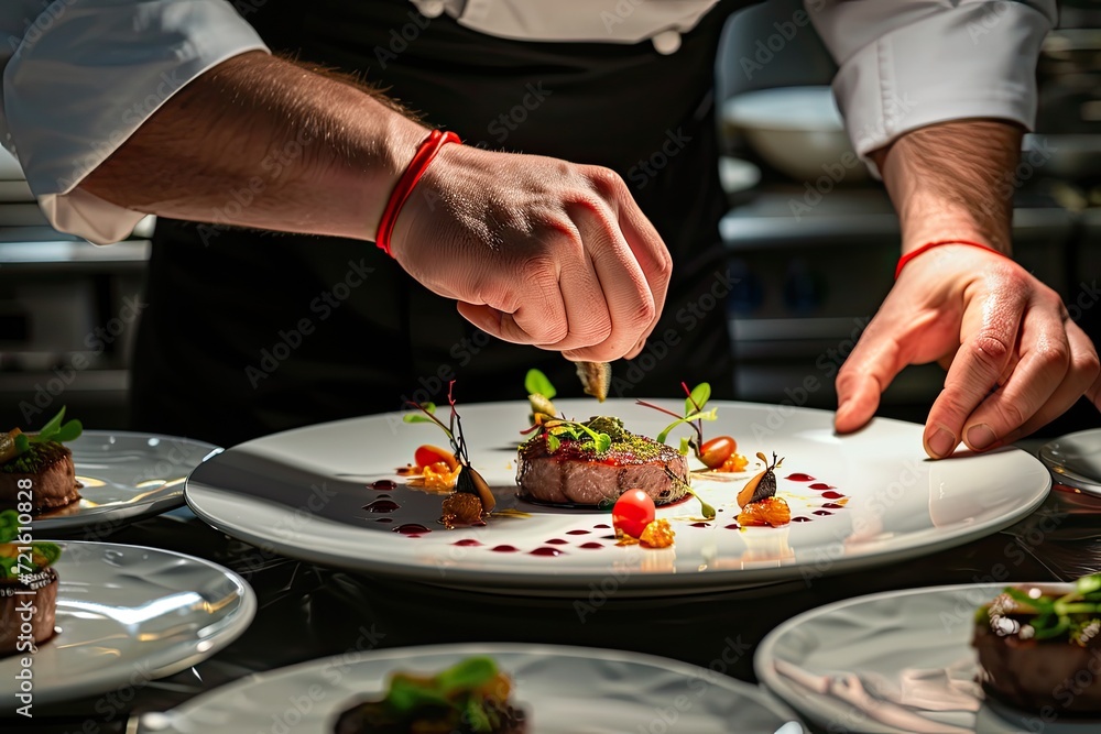 A chef preparing a delicious dish in a fine restaurant. A chef preparing a delicious dish in a fine restaurant.