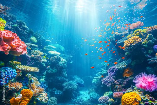 beautiful underwater world, filled with colorful coral reefs and exotic sea creatures
