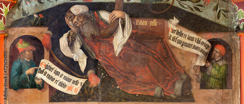 BERN, SWITZERLAND - JUNY 27, 2022: The detail of patriarch Abraham from fresco of Madonna among the Old Testament Kings in the church Franzosichche Kirche by anonym Nelkenmeister (1495-1500).