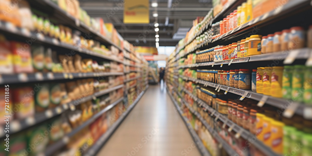 grocery store aisle dedicated to diet foods, with shelves stocked with healthy options, focus on the vibrancy and textures of food packaging, realistic lighting and shoppers in the background