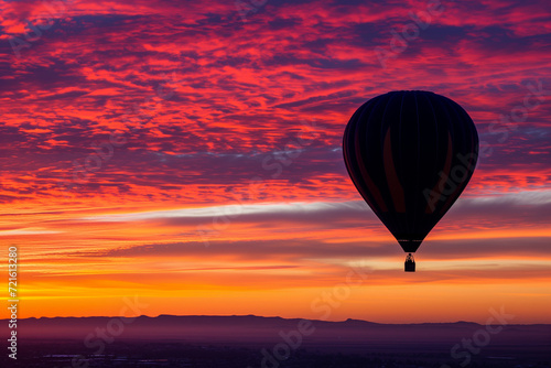 Silhouette of hot air balloon against a colorful sunrise sky