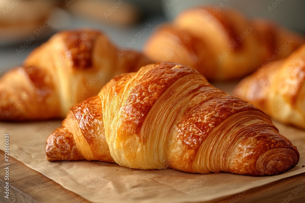 freshly baked croissants on a wooden board