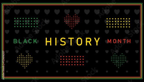 Black History Month banner, concept. Heart shape, pixel art, halftone elements, quote. Modern template. Creative vector illustration.