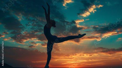 Dusk's Embrace: Silhouette of a Gymnast in the Emotional Arena. Generative AI