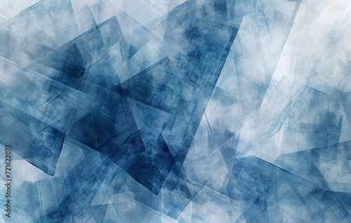 Abstract Geometric Watercolor in Shades of Blue 